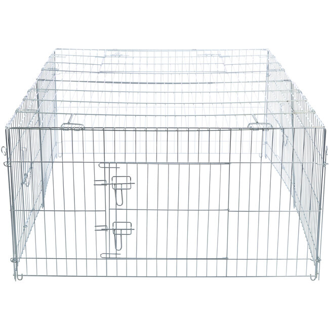 Ren met dak - Metalen speelren voor konijnen en cavia's - Buiten - 114 × 58 x 116 cm - Grijs