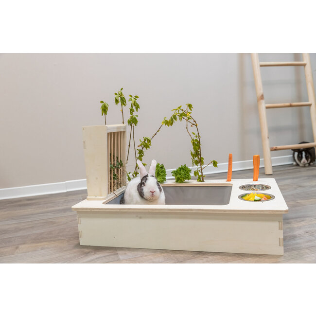 Voerstation met toilet en hooiruif voor konijnen 70 × 41 × 47 cm