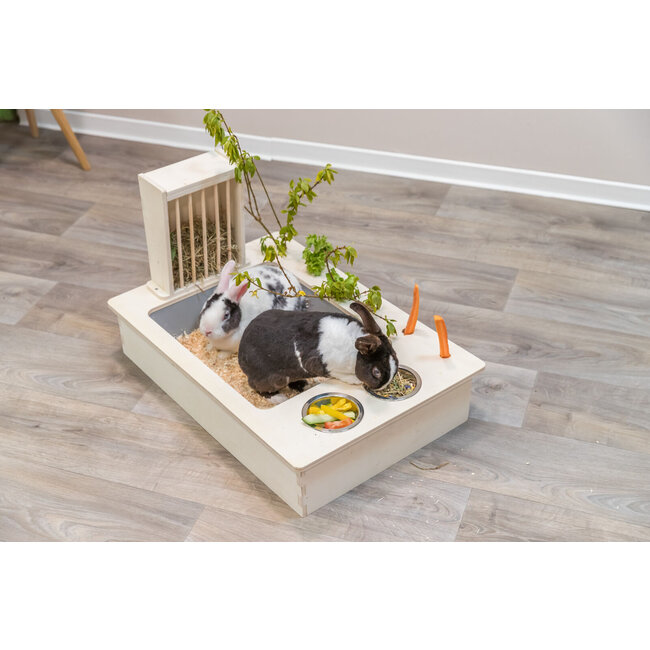 Voerstation met toilet en hooiruif voor konijnen 70 × 41 × 47 cm