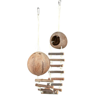 Trixie 2 coconut houses with hanging bridge, ø 13 × 100 cm