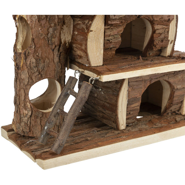 Tammo Playhouse for dwarf hamsters, mice and gerbils - Three-storey house - 25 × 30 × 12 cm - Bark wood