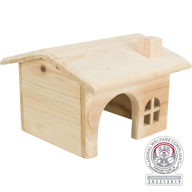 Houten huisje met punt dak voor dwerghamsters, muizen en gerbils - 15 × 11 × 15 cm - Hout