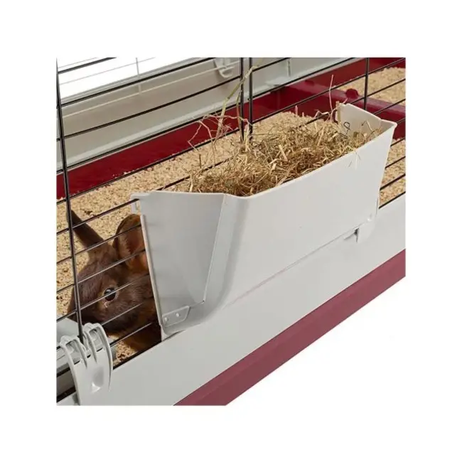 Spacious hutch for rabbits and guinea pigs - Plastic bottom tray - 162 x 60 x 50 cm - Red