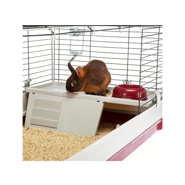 Spacious hutch for rabbits and guinea pigs - Plastic bottom tray - 162 x 60 x 50 cm - Red