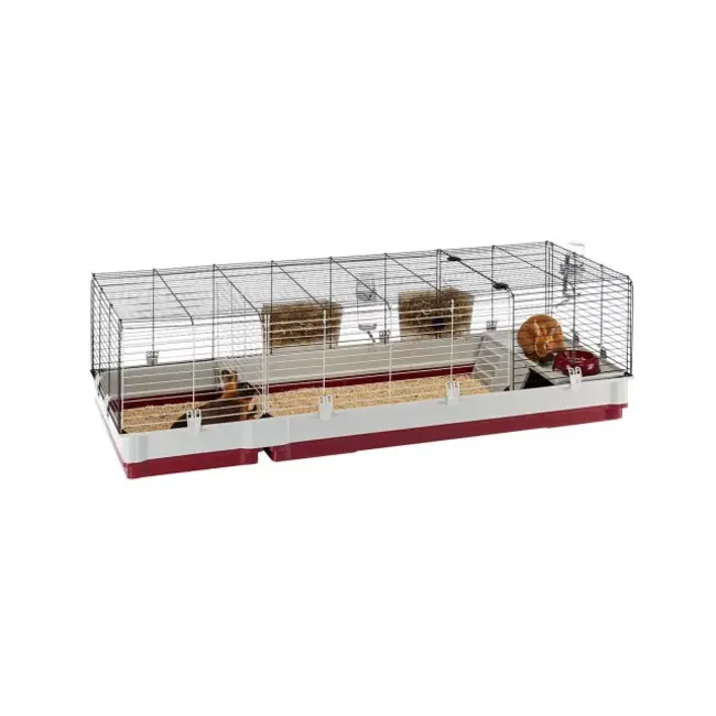 Spacious hutch for rabbits and guinea pigs - Plastic bottom tray - 162 x 60 x 50 cm - Red