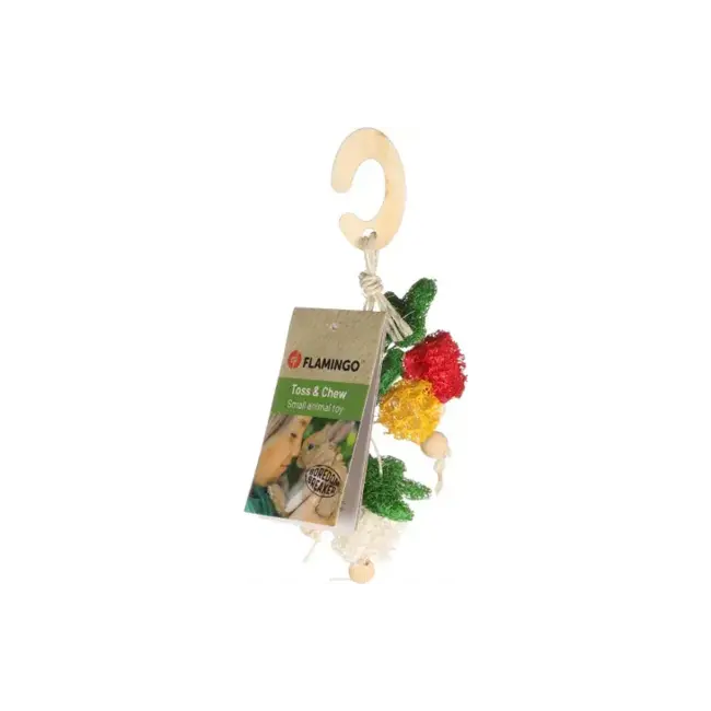 Flamingo Speelgoed Hanger Jao - Knabbelbare hanger van loofah, sisal en hout voor knaagdieren - 22 cm