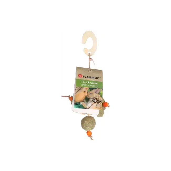Flamingo Speelgoed Hanger Mareb - Knabbelbare hanger van gras, loofah, maïsbladeren en hout voor knaagdieren - 14 cm