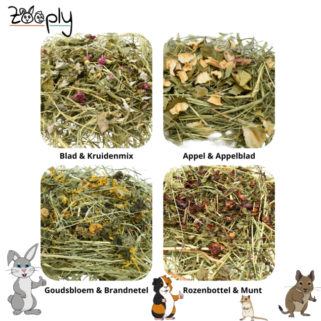 Zooply Herb Hay mix package - Different types of herb hay in a box - 4 x 1 kg