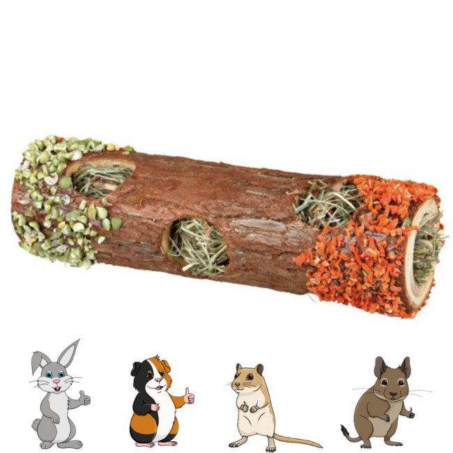 Tunnel met hooi en groente - Snack voor knaagdieren - ø 6,5 × 20 cm - 25 gram