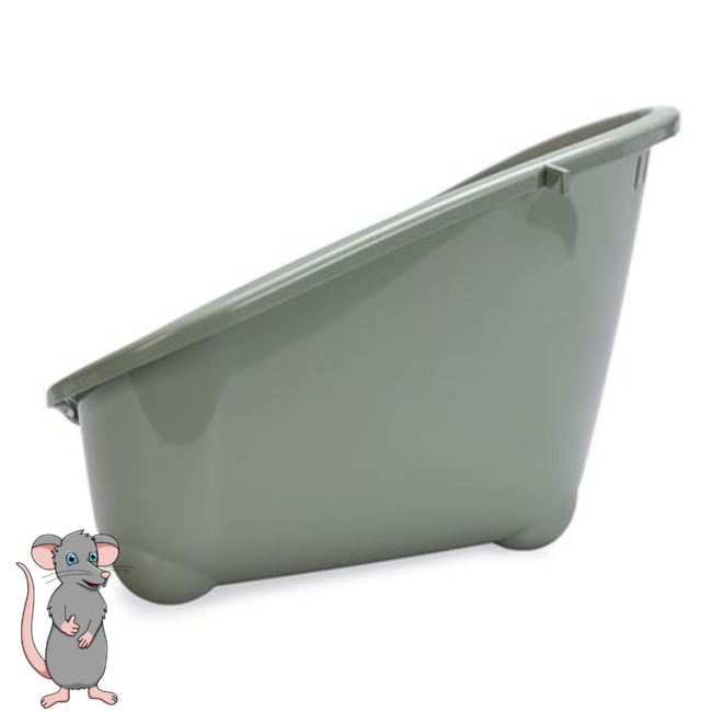 Modern rodent toilet with hook, made of plastic, warm gray, medium size.