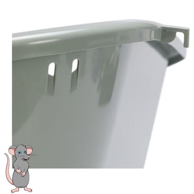 Modern rodent toilet with hook, made of plastic, warm gray, medium size.