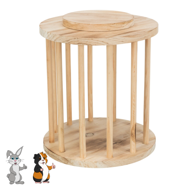 Round hay rack with lid to place on the ground - Hay rack for rabbits and guinea pigs - ø 20 × 23 cm - Flamed wood