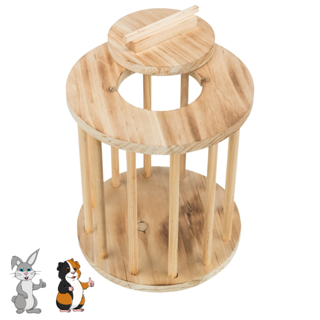 Round hay rack with lid to place on the ground - Hay rack for rabbits and guinea pigs - ø 20 × 23 cm - Flamed wood