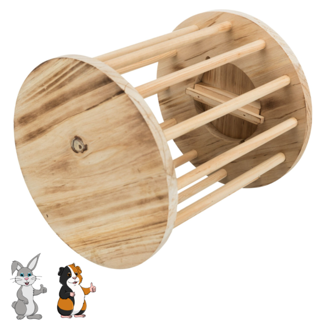 Ronde hooiruif met deksel om neer te zetten - Hooruif voor konijnen en cavia's - ø 20 × 23 cm - Gevlamd hout