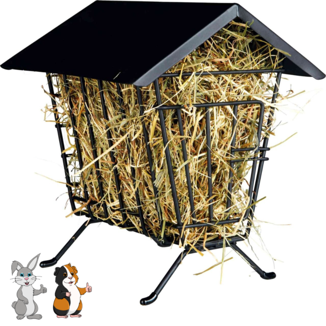 Freestanding hay rack - Metal hay rack for rabbits and guinea pigs - 20 × 23 × 20 cm - Black