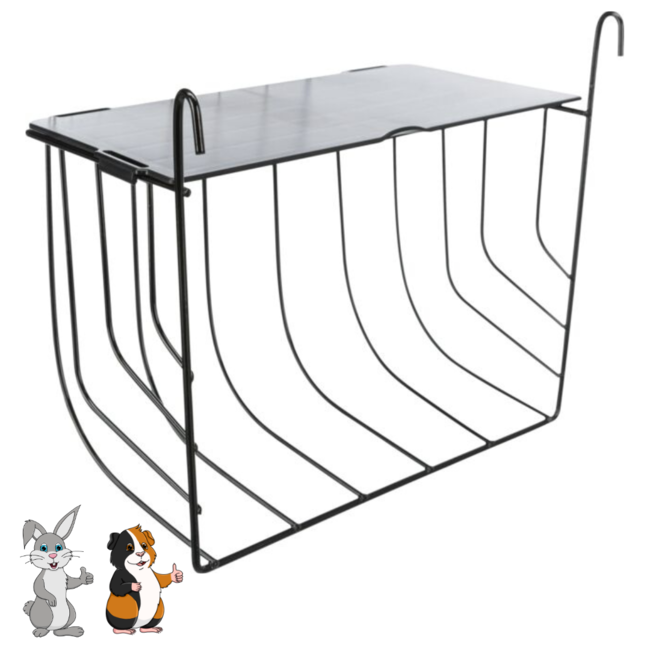 Hanging hay rack - Metal hay rack for rabbits and guinea pigs - 25 × 18 × 12 cm - Black