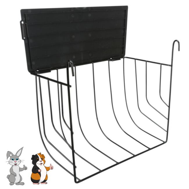 Hooiruif om op te hangen - Metalen hooiruif voor konijnen en cavia's - 25 × 18 × 12 cm - Zwart