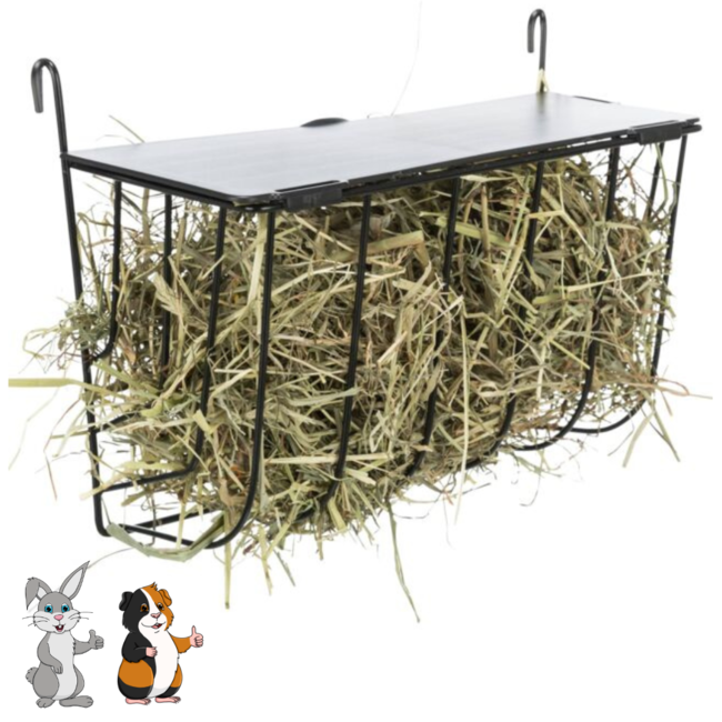 Hanging hay rack - Metal hay rack for rabbits and guinea pigs - 25 × 18 × 12 cm - Black