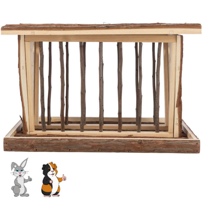 Freestanding hay rack with base and lid - Hay rack for rabbits and guinea pigs - 40 x 22 x 30 cm - Bark wood