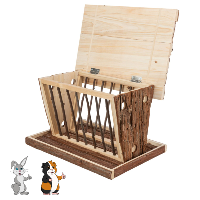 Vrijstaande hooiruif met bodem en deksel - Hooiruif voor konijnen en cavia's - 40 x 22 x 30 cm - Schorshout