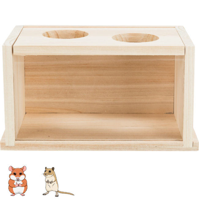 Sand bath with two entrances - Sand bath for hamsters and gerbils with plexiglass - 22 × 12 × 12 cm - Wood
