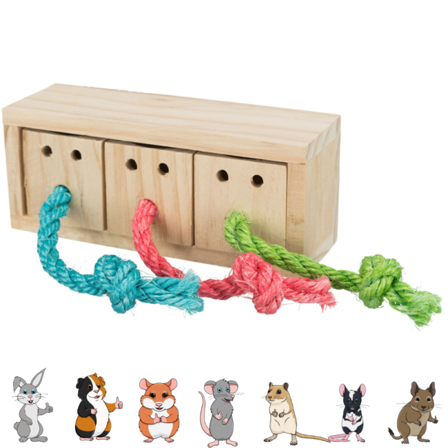 Snack kubus - Verrijkingspeelgoed voor konijnen en knaagdieren - 15 × 5,5 × 6 cm - Hout