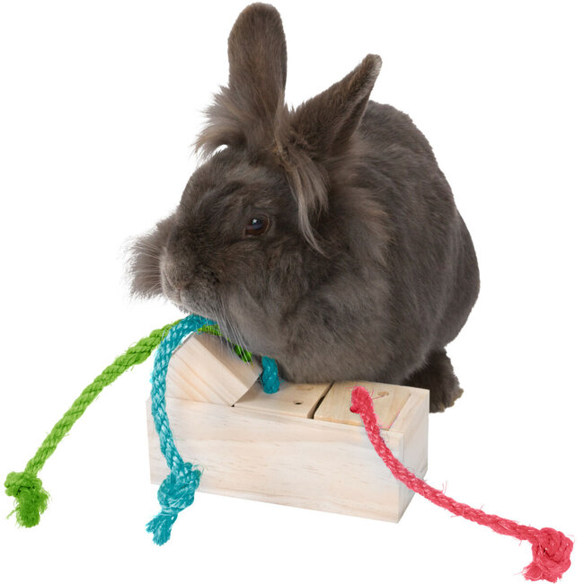 Snack kubus - Verrijkingspeelgoed voor konijnen en knaagdieren - 15 × 5,5 × 6 cm - Hout