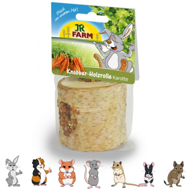 JR Farm Houten knaagrol met wortel - Snack voor konijnen en knaagdieren - 150 gram