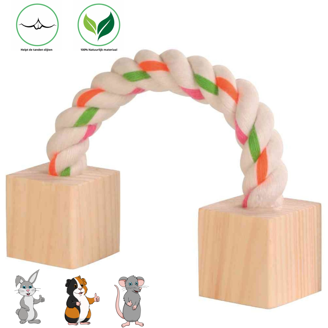 Trixie Speelblokjes met touw- Speelgoed voor konijnen en knaagdieren - 20 cm - Hout