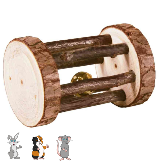 Speelrol met belletje - Speelgoed voor konijnen en knaagdieren - ø 5 × 7 cm - Schorshout