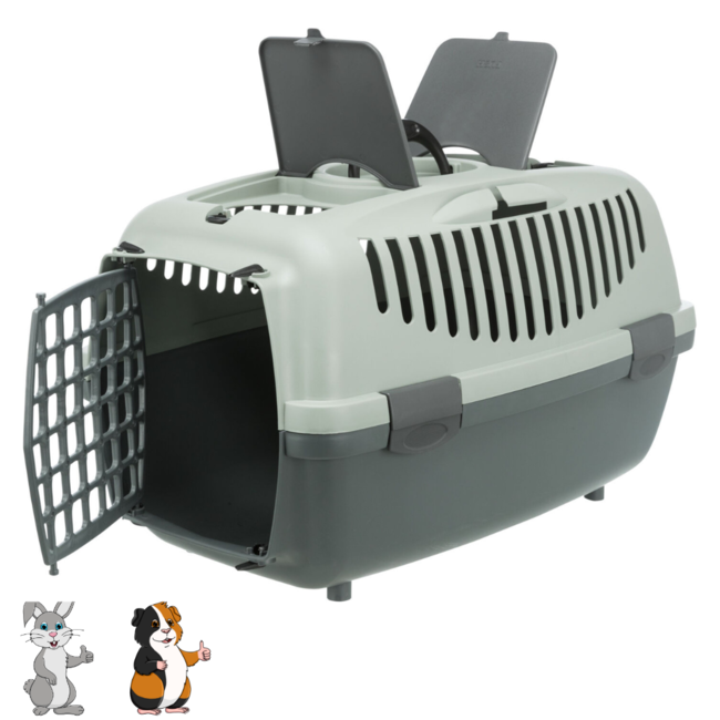 Transport crate for transporting rabbits and guinea pigs - 37 x 34 x 55 cm - Grey