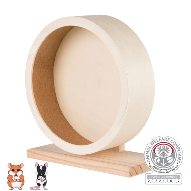 Silent running wheel - Exercise wheel for dwarf hamsters and mice - ø 20 cm - Wood