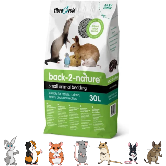 Back-2-nature Gerecycelde papierkorrels - Stofvrije bodembedekking voor konijnen en knaagdieren - 30L