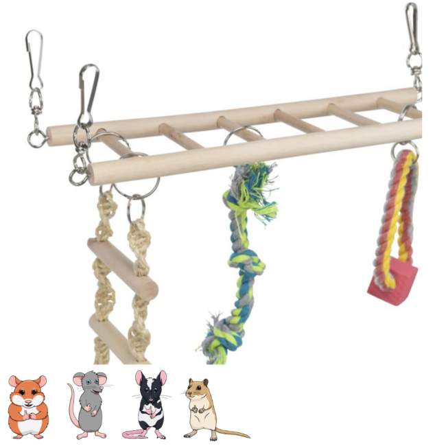 Rope ladder suspension bridge & toy - Climbing toy for rodents - 29 × 25 × 9 cm - Wood