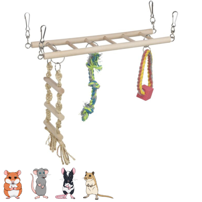 Rope ladder suspension bridge & toy - Climbing toy for rodents - 29 × 25 × 9 cm - Wood