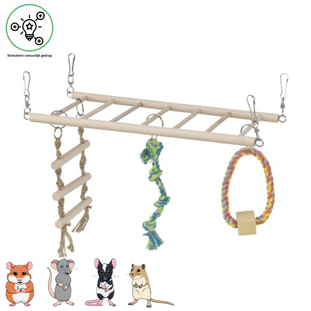 Trixie Hangbrug met touwladder - Klimspeelgoed voor knaagdieren - 35 × 15 × 15 cm - Hout
