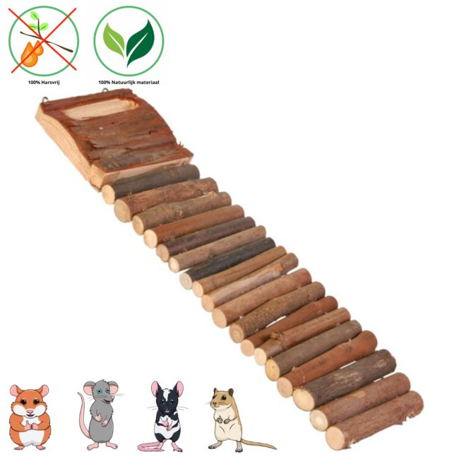 Ladder - Inrichting voor knaagdierverblijven - 7 × 27 cm - Schorshout