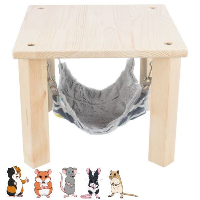 Canopy with hammock Sunny - Wooden hutch accessory for guinea pigs and other rodents - 28 x 24 × 28 × cm - Colorful / Grey