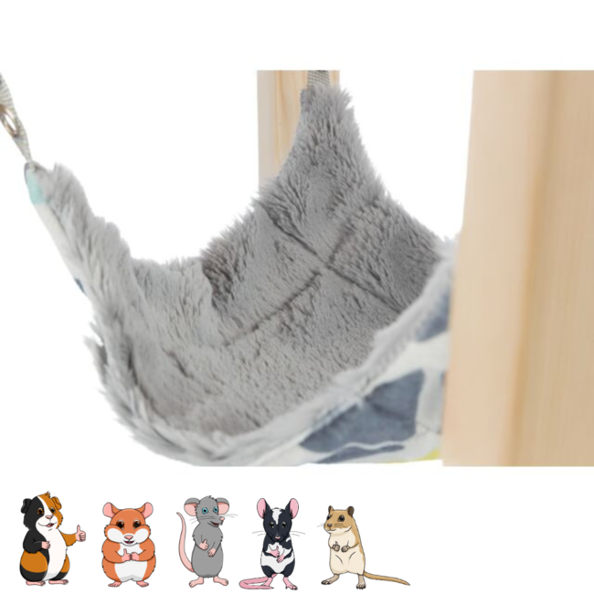 Canopy with hammock Sunny - Wooden hutch accessory for guinea pigs and other rodents - 28 x 24 × 28 × cm - Colorful / Grey