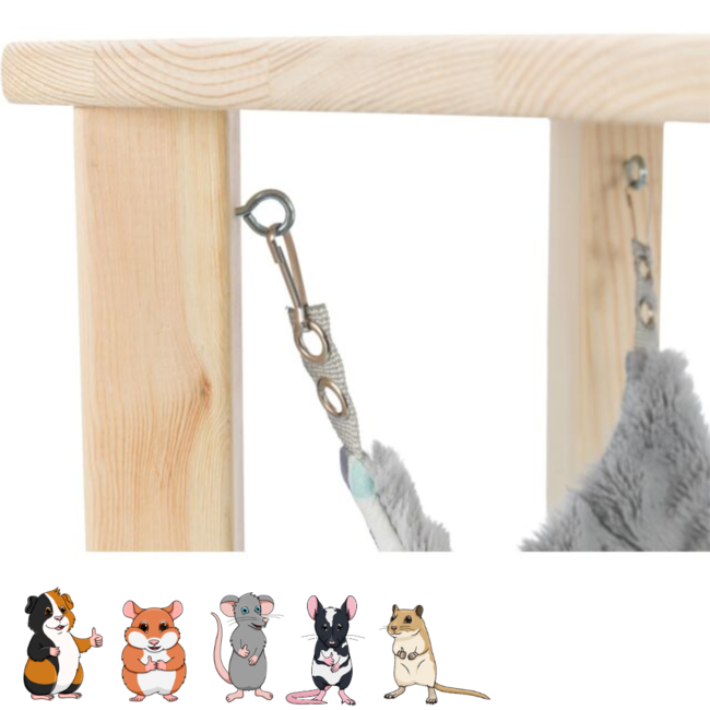 Canopy with hammock Sunny - Wooden hutch accessory for guinea pigs and other rodents - 28 x 24 × 28 × cm - Colorful / Grey