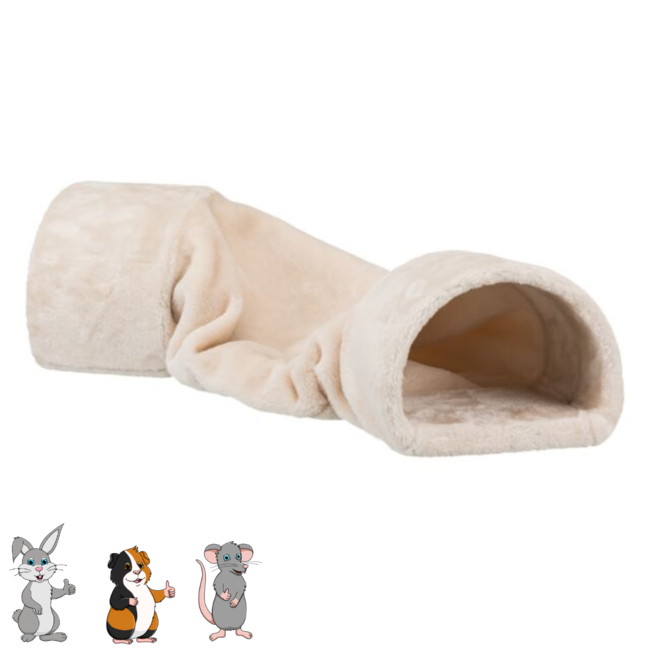 Zachte relax-tunnel - Pluche tunnel voor konijnen en cavia's - 27 × 21 × 80 cm - Creme