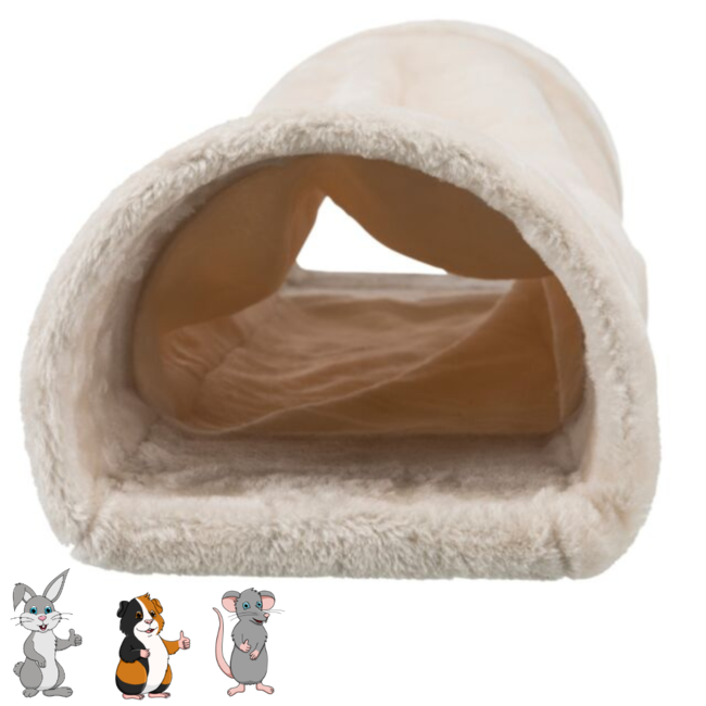 Soft Relax Tunnel - Plush Tunnel for Rabbits and Guinea Pigs - 27 × 21 × 80 cm - Cream