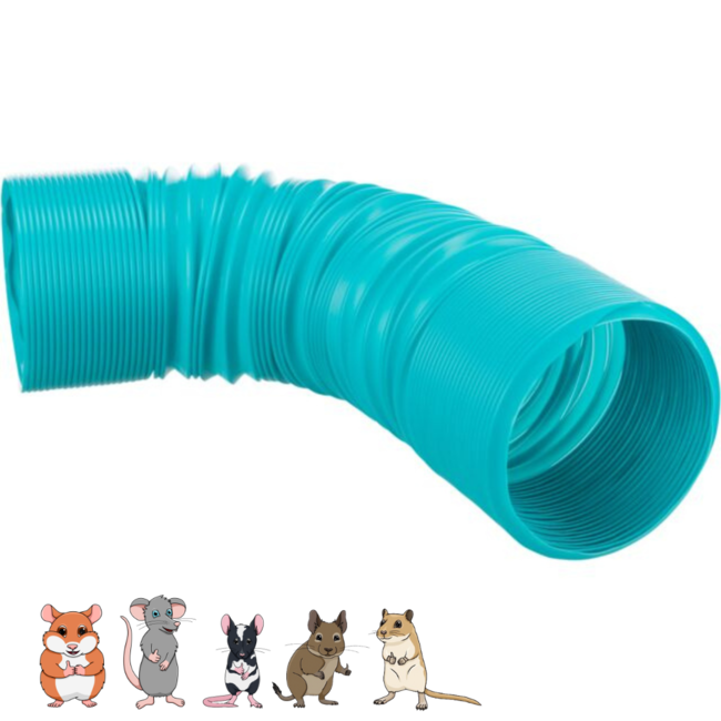 Extendable play tunnel - Plastic play tunnel for rodents - ø 10 cm x 19–75 cm - Turquoise