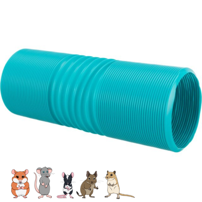 Extendable play tunnel - Plastic play tunnel for rodents - ø 10 cm x 19–75 cm - Turquoise