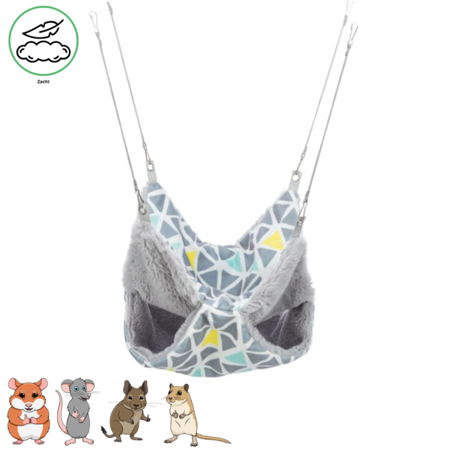 Hangmat Sunny - Wasbare hangmat voor knaagdieren - 30 x 30 cm - Kleurig / Grijs