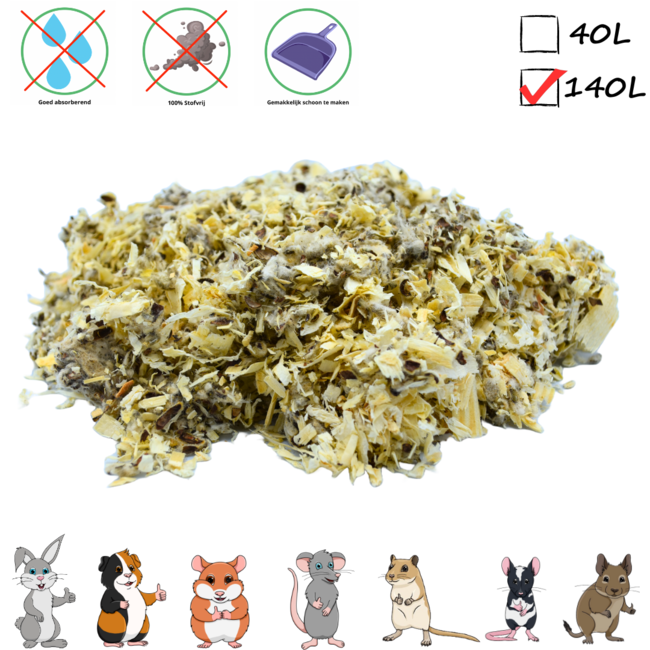 Zooply Cotton N Fibre - Dust-free and highly absorbent bedding for rodents - 140 liters