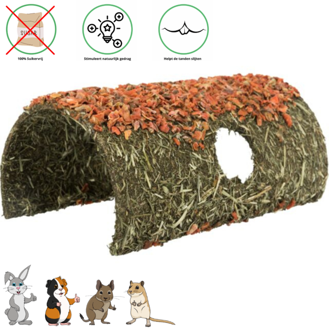 Schuilplaats met wortel - Snack voor konijnen, cavia's, degoes en gerbils- 15 × 12 × 25 cm