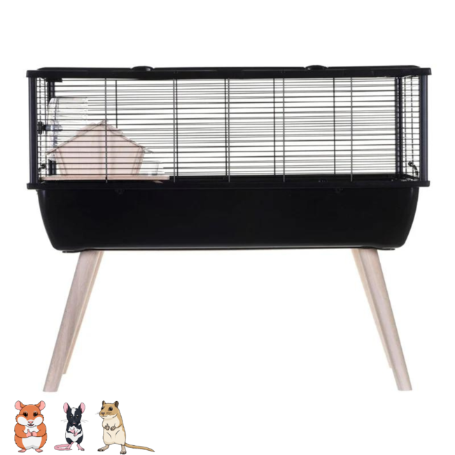 Knaagdierverblijf op pootjes voor hamsters en muizen - 78 x 48 x 36 cm - Zwart