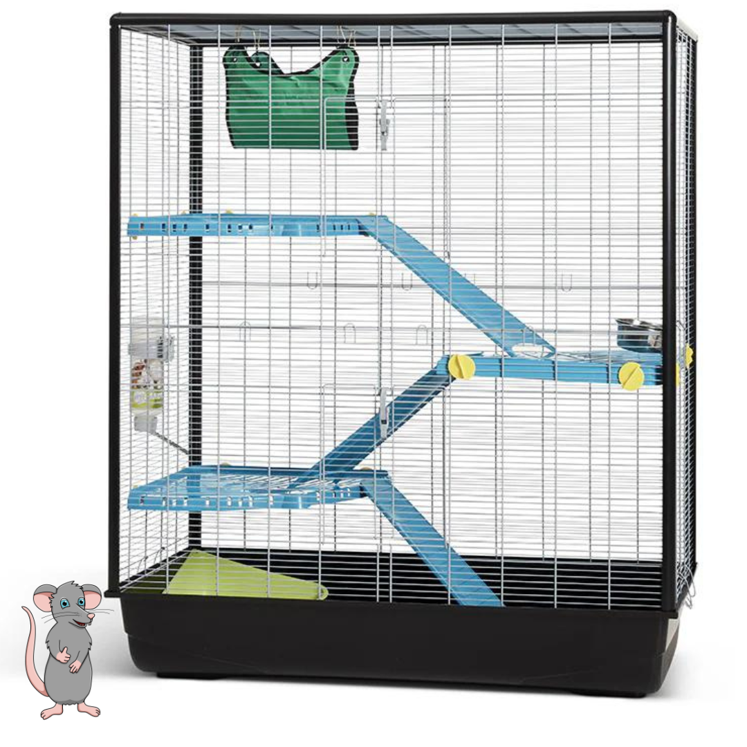 Savic Grote kooi voor ratten met meerdere plateau's - 100 x 50 x 116 cm - Zwart / Blauw