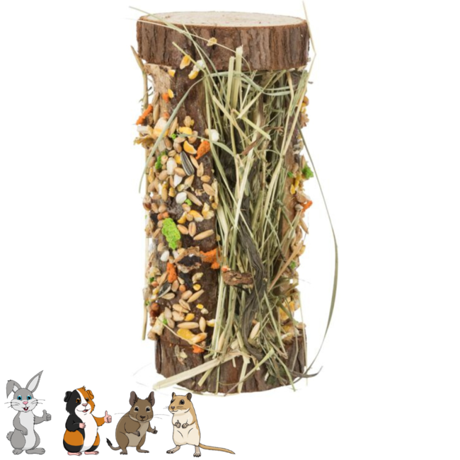 Toren met berghooi en zaden - Snack voor konijnen en knaagdieren - 13 × 17 × 13 cm - 110 gram - Knaaghout